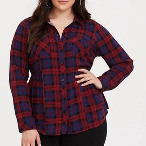 BNWT Torrid Plaid Challis Peplum Top, size 0